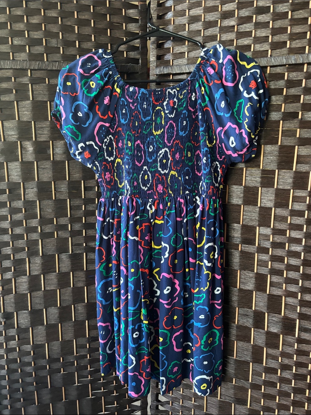 Epic Threads Navy Multicolor Smocked Puff-Sleeve Dress